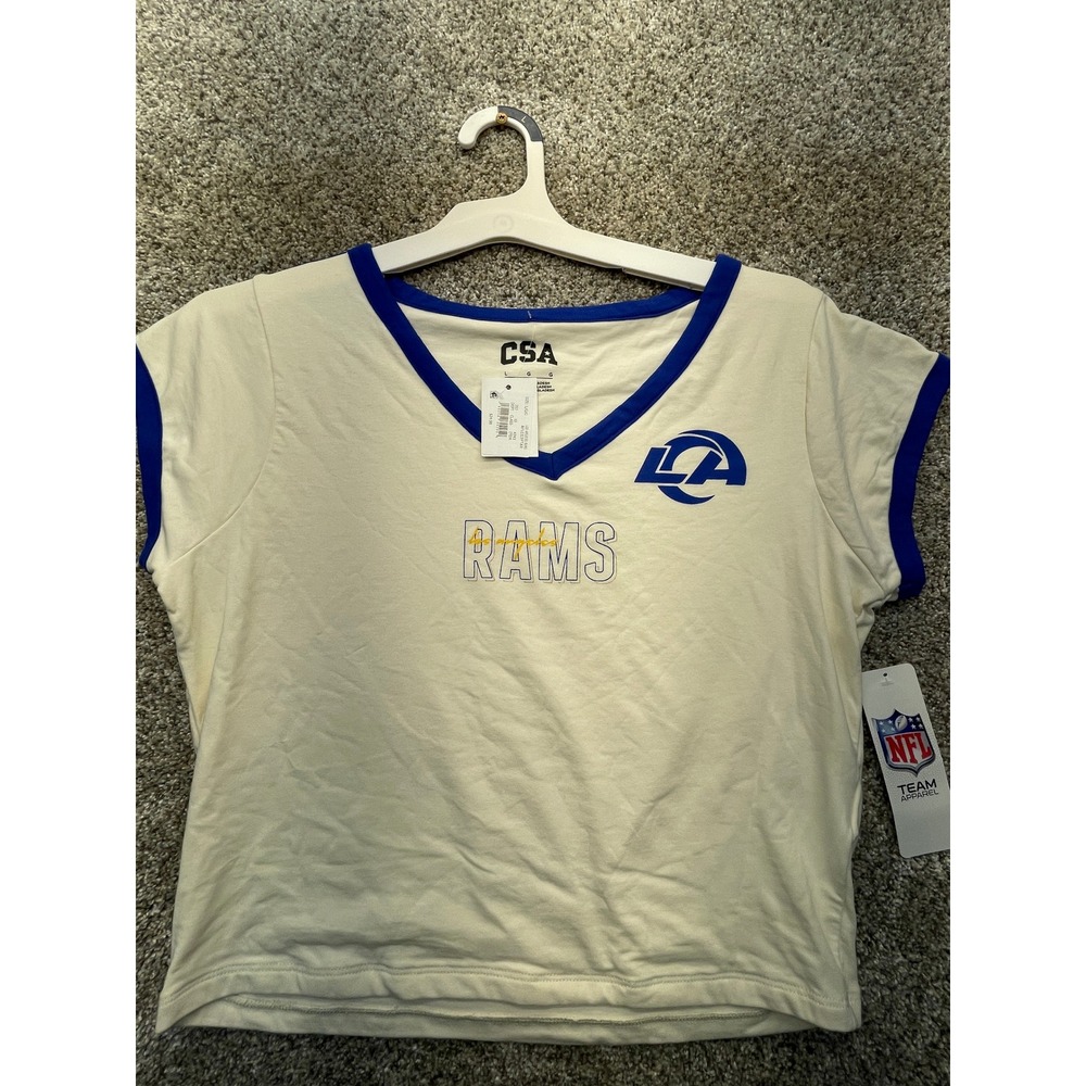NFL Los Angeles Rams Tee Womens L Cream NEW V-Neck Ringer Crop
